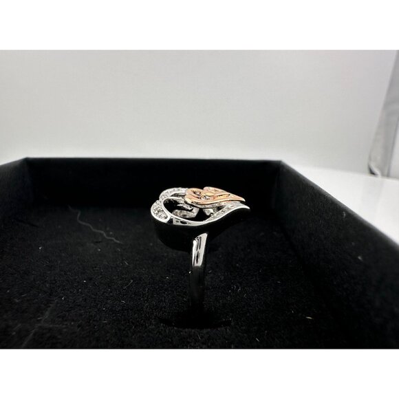 Natural Diamond Triple Heart Ring - Two Tone - Size 7.25 - Picture 13 of 16